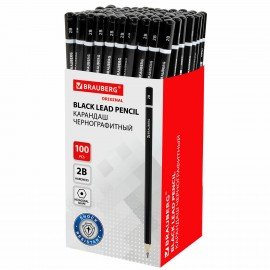 Карандаш чернографитный BRAUBERG, 1 шт., "Touch line", 2В, корпус черный, заточенный, 180623