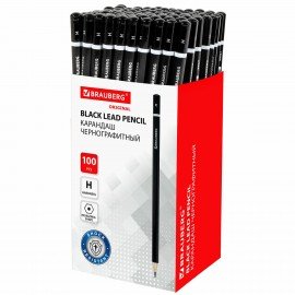 Карандаш чернографитный BRAUBERG, 1 шт., "Touch line", Н, корпус черный, заточенный, 180625