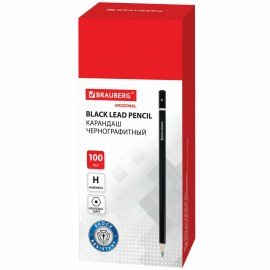 Карандаш чернографитный BRAUBERG, 1 шт., "Touch line", Н, корпус черный, заточенный, 180625