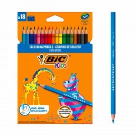 Карандаши цветные BIC "Kids ECOlutions Evolution", 18 цветов, пластиковые, заточенные, европодвес, 937513