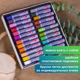 Пастель масляная художественная BRAUBERG ART CLASSIC, УТОЛЩЕННАЯ, 24 цвета, круглое сечение, 181452