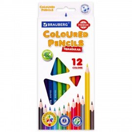 Карандаши цветные BRAUBERG PREMIUM, 12 цветов, пластиковые, трехгранные, грифель 3 мм, 181661
