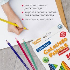 Карандаши цветные BRAUBERG PREMIUM, 36 цветов, пластиковые, трехгранные, грифель 3 мм, 181664