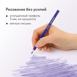 Карандаши цветные BRAUBERG PREMIUM, 12 цветов, пластиковые, шестигранные, грифель 3 мм, 181666