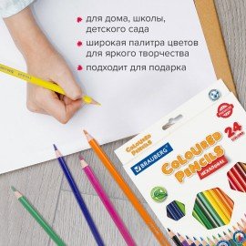 Карандаши цветные BRAUBERG PREMIUM, 24 цвета, пластиковые, шестигранные, грифель 3 мм, 181668