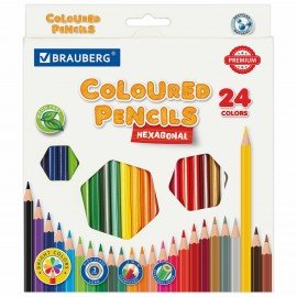 Карандаши цветные BRAUBERG PREMIUM, 24 цвета, пластиковые, шестигранные, грифель 3 мм, 181668