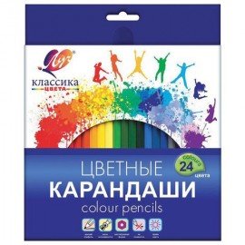 Карандаши цветные ЛУЧ "Классика", 24 цвета, заточенные, шестигранные, картонная упаковка, 29С 1712-08