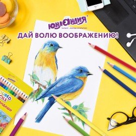 Карандаши цветные ЮНЛАНДИЯ "ДОМИКИ", 18 цветов, пластиковые, классические, грифель мягкий 3 мм, 181837