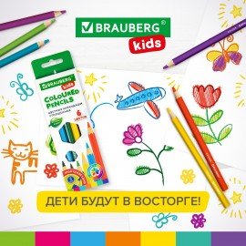 Карандаши цветные утолщенные BRAUBERG KIDS 6 цветов, грифель 5 мм, 181877