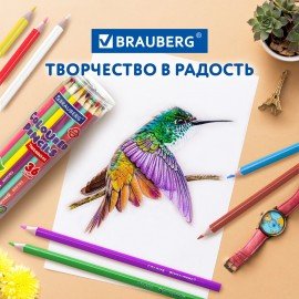 Карандаши цветные BRAUBERG PREMIUM 36 цветов в тубе, трехгранные, грифель 3,3 мм, 181934