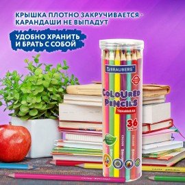 Карандаши цветные BRAUBERG PREMIUM 36 цветов в тубе, трехгранные, грифель 3,3 мм, 181934