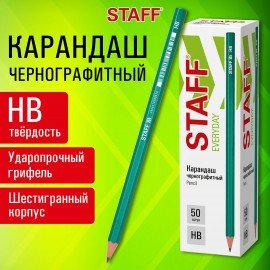 Карандаш чернографитный STAFF "EVERYDAY" BLP-GRN, 1 шт., НВ, пластиковый, корпус зеленый, 181938