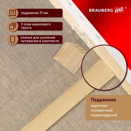 Холст на подрамнике BRAUBERG ART PREMIERE, 60х80см, грунтованный, 100% лен, среднее зерно, 190642