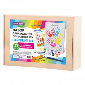 Набор отпечатки рук: холст 30х40см, акрил 9 цветов, кисть+ сертификат В ПОДАРОК! BRAUBERG HOBBY, 192534