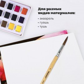 Кисть ПИФАГОР, ПОНИ, круглая, № 7, деревянная лакированная ручка, колпачок, пакет с подвесом, 200836