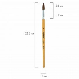Кисть ПИФАГОР, ПОНИ, круглая, № 8, деревянная лакированная ручка, колпачок, пакет с подвесом, 200837