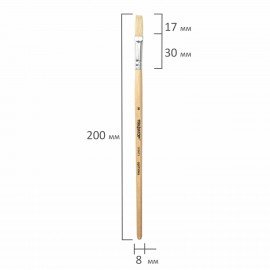 Кисть ПИФАГОР, ЩЕТИНА, плоская, № 8, деревянная лакированная ручка, пакет с подвесом, 200873