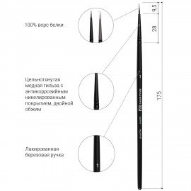 Кисть художественная проф. BRAUBERG ART CLASSIC, белка, круглая, № 1, 200907