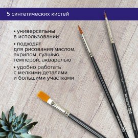 Кисти художественные набор 5 шт., синтетика, BRAUBERG ART CLASSIC, № 1-12, 200960