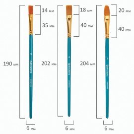 Кисти синтетика BRAUBERG, НАБОР 10 шт., синие (Круглые; Овальные; Плоские; Лайнеры), 201030