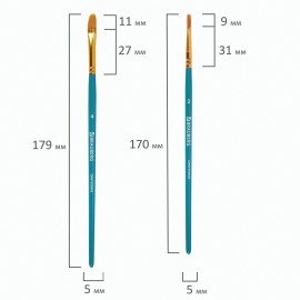 Кисти синтетика BRAUBERG, НАБОР 10 шт., синие (Круглые; Овальные; Плоские; Лайнеры), 201030