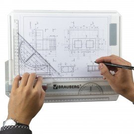 Доска чертежная А4, 370х295 мм, с рейсшиной и треугольником, BRAUBERG, 210535