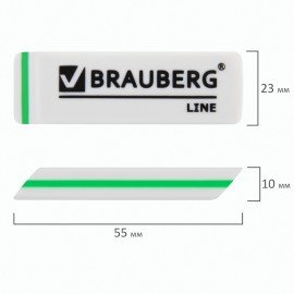 Ластик BRAUBERG "Line", 57х18х8 мм, белый, прямоугольный, скошенные края, 221036