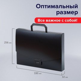 Папка-портфель пластиковая BRAUBERG "Energy" А4 (330х256х32 мм), без отделений, черная, 221202