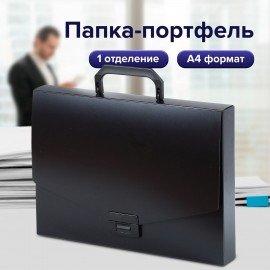 Папка-портфель пластиковая BRAUBERG "Energy" А4 (330х256х32 мм), без отделений, черная, 221202