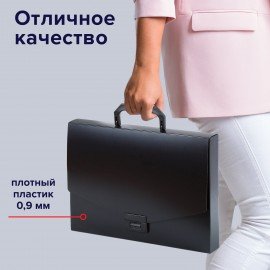 Папка-портфель пластиковая BRAUBERG "Energy" А4 (330х256х32 мм), без отделений, черная, 221202