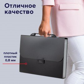 Папка-портфель пластиковая BRAUBERG "Energy" А4 (330х256х32 мм), 7 отделений, черная, 221204