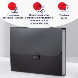 Папка-портфель пластиковая BRAUBERG "Energy" А4 (330х256х32 мм), 7 отделений, черная, 221204