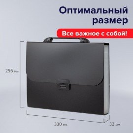 Папка-портфель пластиковая BRAUBERG "Energy" А4 (330х256х32 мм), 7 отделений, черная, 221204