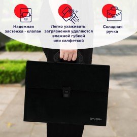 Папка-портфель пластиковая BRAUBERG А4 (332х245х35 мм), 13 отделений, фактура диагональ, черная, 221375