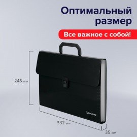 Папка-портфель пластиковая BRAUBERG А4 (332х245х35 мм), 13 отделений, фактура диагональ, черная, 221375