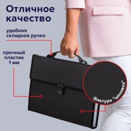 Папка-портфель пластиковая BRAUBERG А4 (332х245х35 мм), 13 отделений, черная, 221378