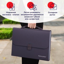 Папка-портфель пластиковая BRAUBERG А4 (327х254х30 мм), 13 отделений, серая, 221438