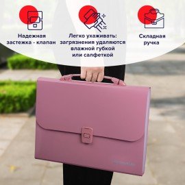 Папка-портфель пластиковая BRAUBERG А4 (327х254х30 мм), 13 отделений, розовая, 221441