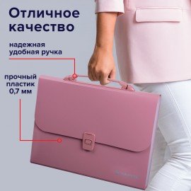 Папка-портфель пластиковая BRAUBERG А4 (327х254х30 мм), 13 отделений, розовая, 221441