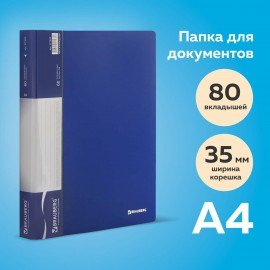 Папка 80 вкладышей BRAUBERG стандарт, синяя, 0,9 мм, 221607