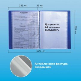 Папка 100 вкладышей BRAUBERG стандарт, синяя, 0,9 мм, 221609