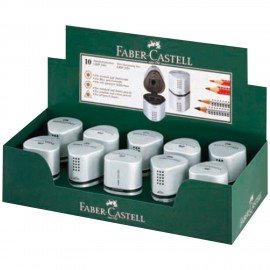 Точилка FABER-CASTELL "Trio Grip 2001", 3 отверстия, 2 контейнера, пластиковая, серебристая, 183800