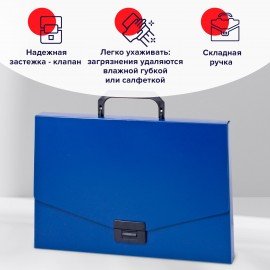 Папка-портфель пластиковая BRAUBERG "Energy", А4 (330х256х32 мм), без отделений, синий, 222082