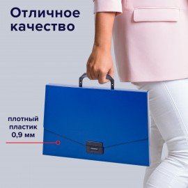 Папка-портфель пластиковая BRAUBERG "Energy", А4 (330х256х32 мм), без отделений, синий, 222082