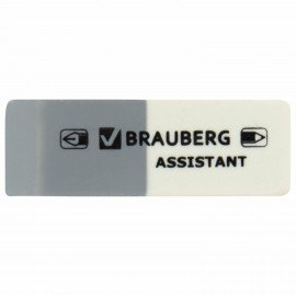 Ластик BRAUBERG "Assistant", 41х14х8 мм, серо-белый, прямоугольный, скошенные края, 222461