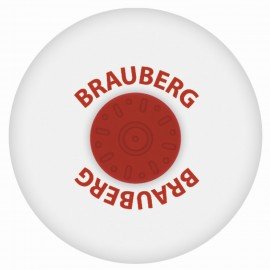 Ластик BRAUBERG "Universal", 30х30х8 мм, белый, круглый, красный пластиковый держатель, 222472