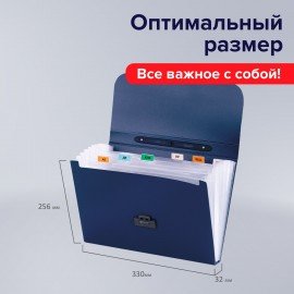 Папка-портфель пластиковая BRAUBERG "Energy" А4 (330х256х32 мм), 7 отделений, синяя, 222572