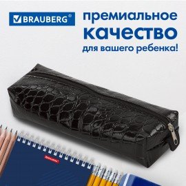 Пенал-косметичка BRAUBERG "Ultra black", "крокодиловая кожа", 20х6х4 см, 223909