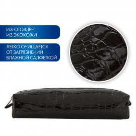 Пенал-косметичка BRAUBERG "Ultra black", "крокодиловая кожа", 20х6х4 см, 223909