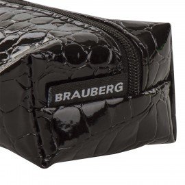 Пенал-косметичка BRAUBERG "Ultra black", "крокодиловая кожа", 20х6х4 см, 223909